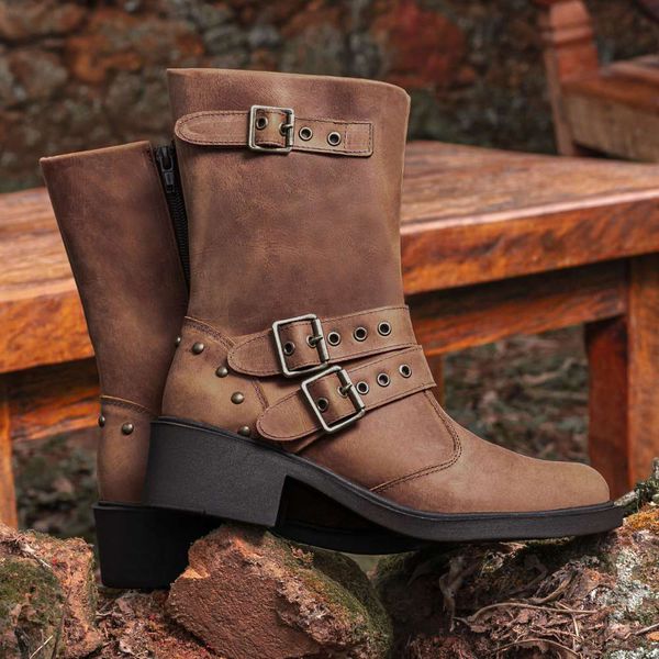 Bota Vintage Ankle Boot Couro Cano Médio Bico Redondo Sella