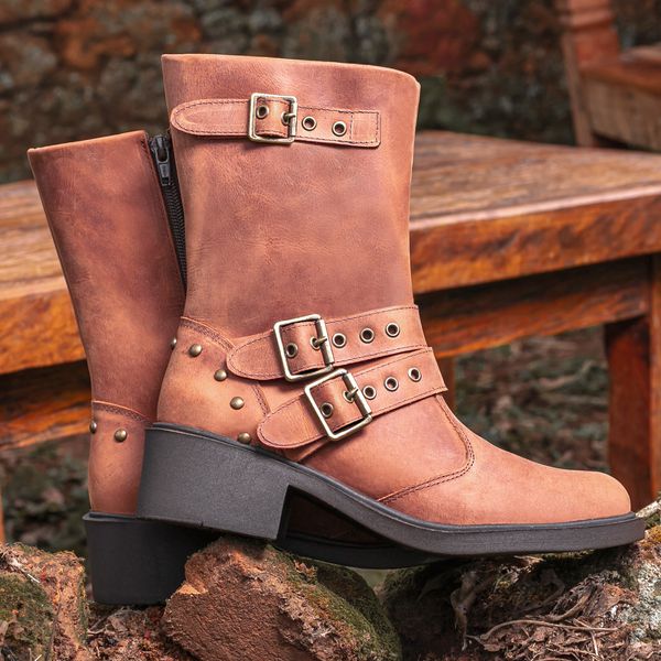 Bota Vintage Ankle Boot Couro Cano M dio Bico Redondo Sella