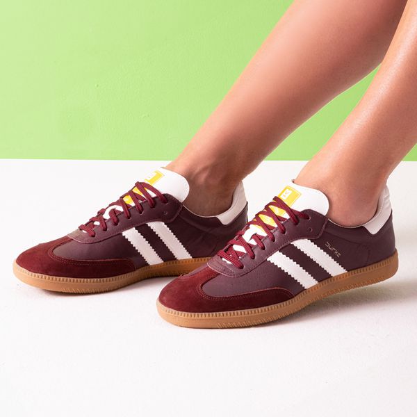Tênis Feminino Casual Bordô Retrô em Couro