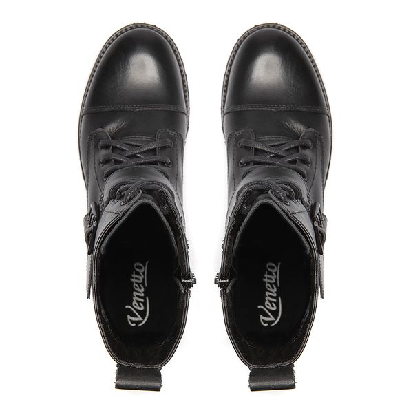 Coturno Feminino Couro Cano Médio Preto Tratorado