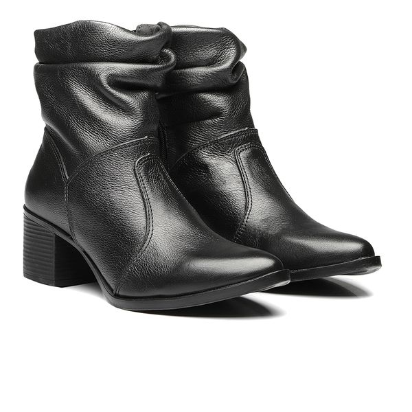 Bota Feminina Couro Cano Sanfonado Bico Fico Casual Preta