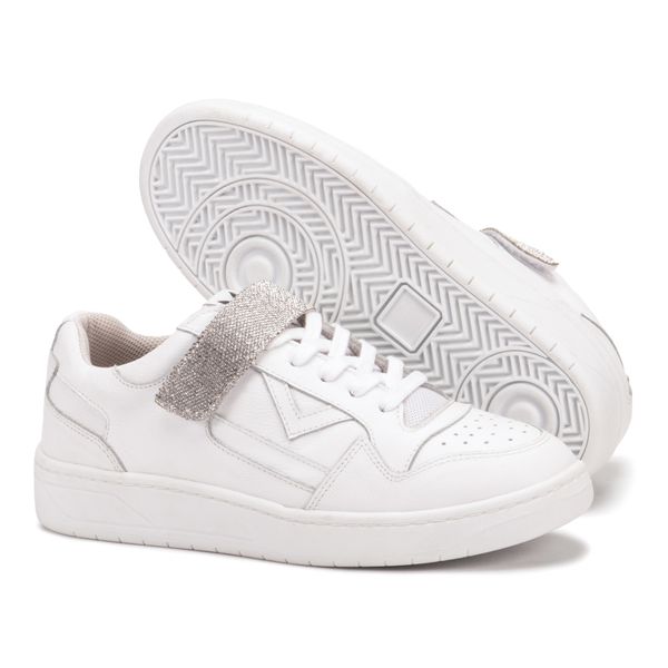 Tênis Strass Branco Feminino em Couro Legitimo
