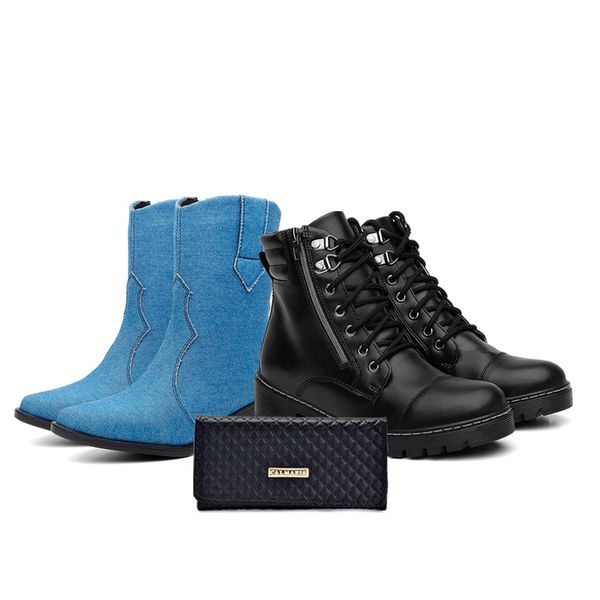 Kit Bota Texana Country Jeans Coturno 2023 e Carteira Copia