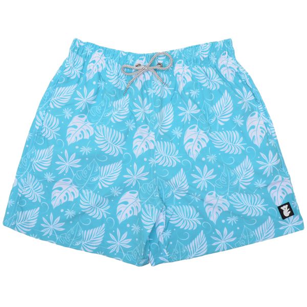 Short Masculino com Estampa Folhagens Azul e Branco
