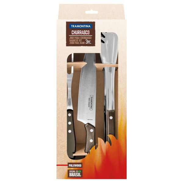 JOGO CHURRASCO INOX 03PC POLYWOD 21198/961