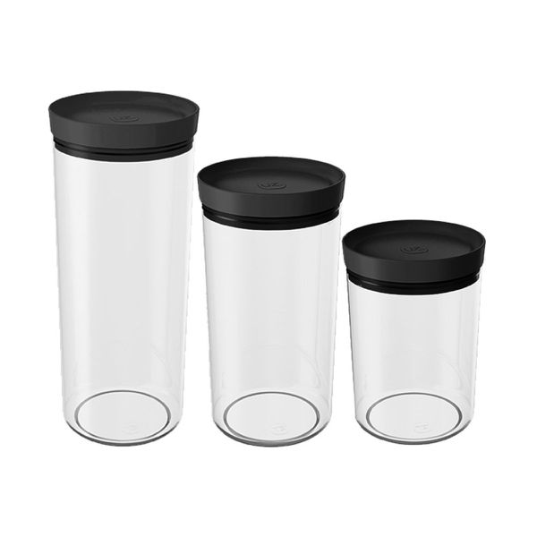 POTES VIDRO SLIM COM TAMPA PALSTICA PRETO C/3 PCS 