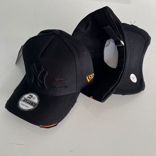 Boné NY Rasgado - Preto rasgadinho detalhe laranja