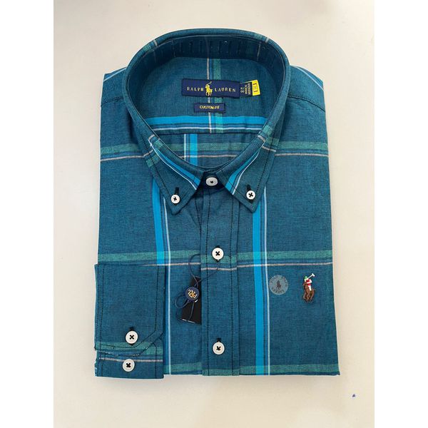 Camisa Social Xadrez RL - Azul com verde