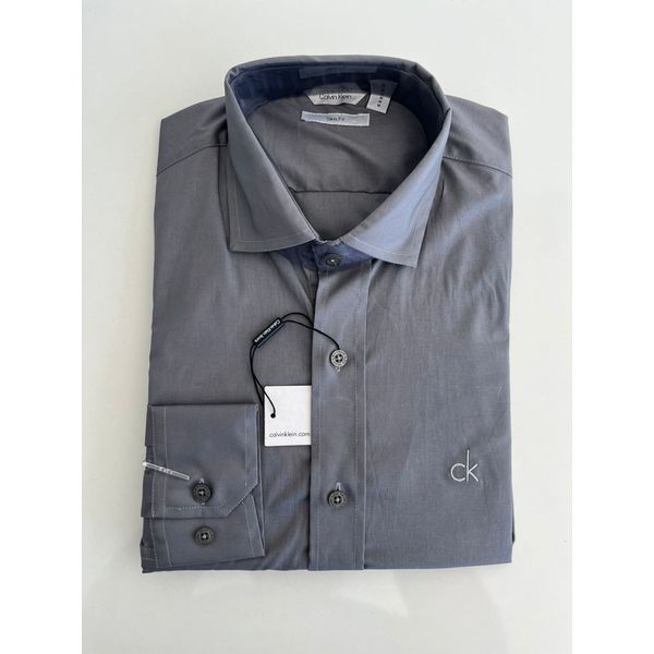 Camisa Social Tricoline Elastano - Cinza Escuro