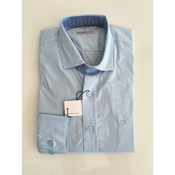 Camisa Social Tricoline Elastano - Azul bebe