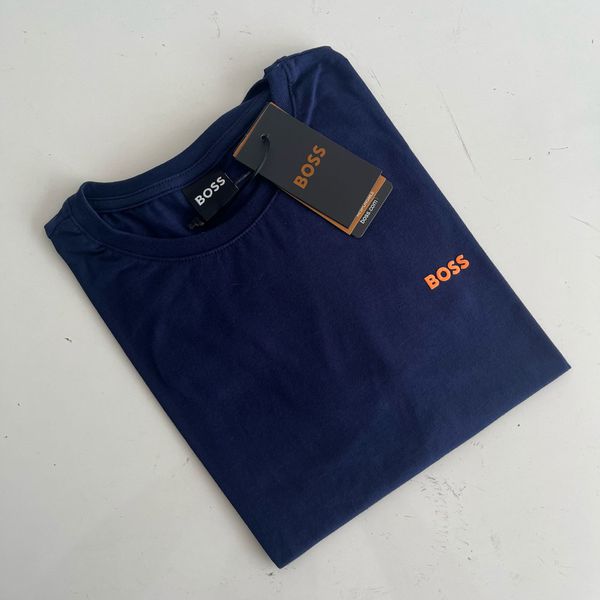 Camiseta SEDA PIMA HB Básica - Azul Escrita Laranja