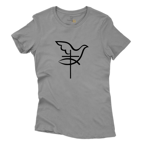 Baby Look Cinza - Crucifixo E Espirito Santo.