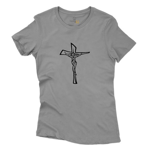 Baby Look Cinza - Crucifixo.
