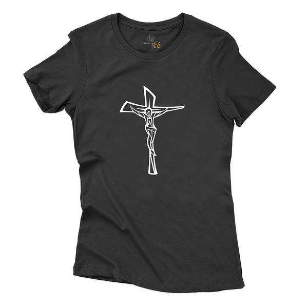 Camisetas Baby Look Preta Crucifixo.