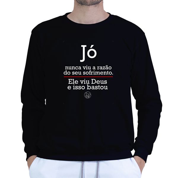 Moletom Gola Careca Preto Unissex - Texto Bíblico.
