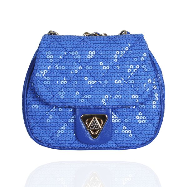 Bolsa Marilyn Petit Couro Azul Royal Paetê 