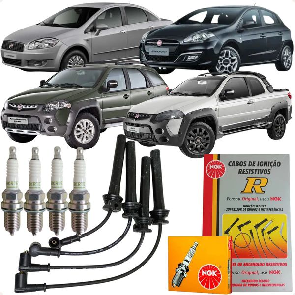 Jogo Cabo E Vela Doblo Idea Palio Weekend Punto Strada Bravo Linea 1.6 1.8 16v E-torq Flex 2011 2012 Ngk BKR7E SCT66