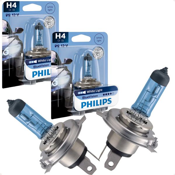 Par Lâmpada Farol Alto E Baixo H4 Branca Philips 3 Pinos