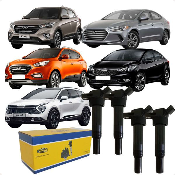 Jogo Bobinas Ignição Creta Elantra IX35 Cerato Sportage 2.0 16v Flex Magneti Marelli BI0166MM