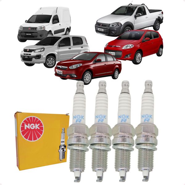 Jogo Velas Ignição Fiorino Uno Grand Siena Palio Punto Strada Partner Rapid 500 1.4 8v Evo Flex NGK ZKR8B10