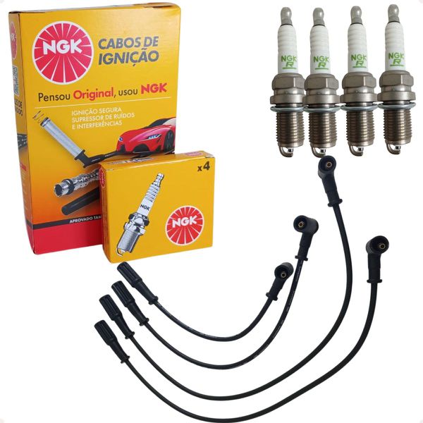 Jogo Cabos E Velas Doblo Fiorino Idea Palio Punto Siena Strada Uno 1.0 1.3 1.4 8v Fire Flex Ngk SCT09 BKR6ED
