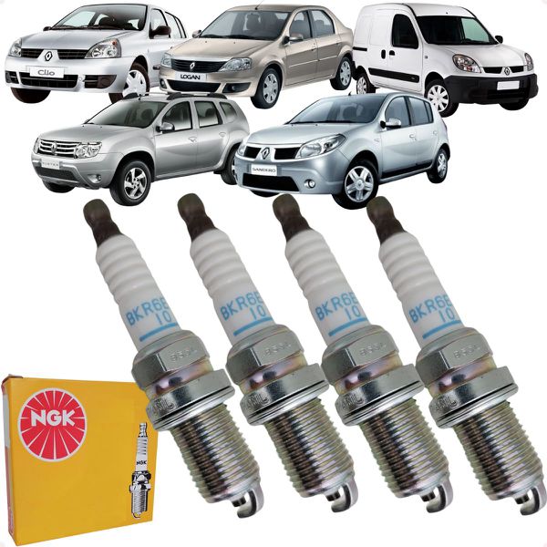 Jogo Velas Ignição Clio Duster Logan Sandero Duster Kangoo Fluence Megane Livina Symbol 1.6 16v K4M Gasolina/Flex NGK BKR6ESZ10
