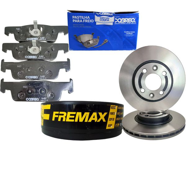Kit Discos e Pastilhas Freio Dianteiro Logan Sandero 1.0 1.6 Flex 2015 Em Diante COBREQ FREMAX N457 BD3108