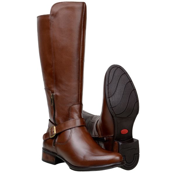 Bota Montaria Feminina Over The Knee Com Zíper Lateral Em Couro