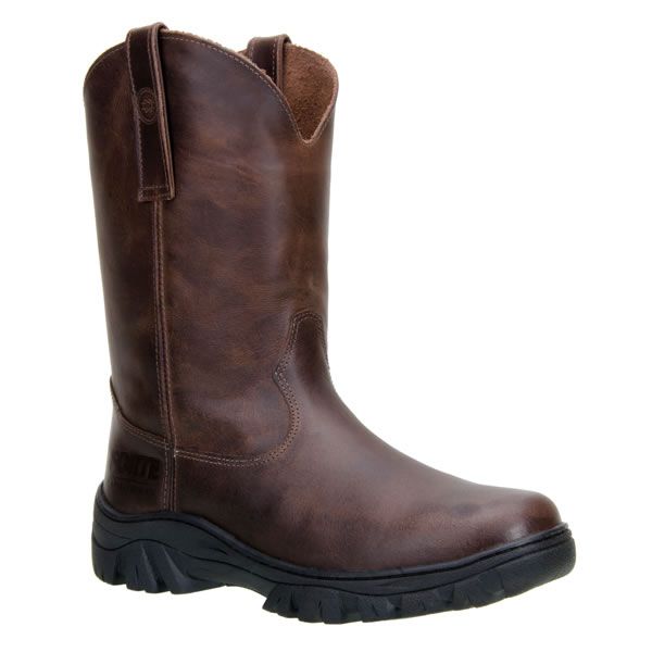 Bota Masculina Country 100% Em Couro Legitimo Café Bico Redondo