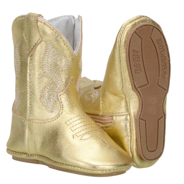 Bota Texana Baby Country Em Couro Legitimo Cor Dourada