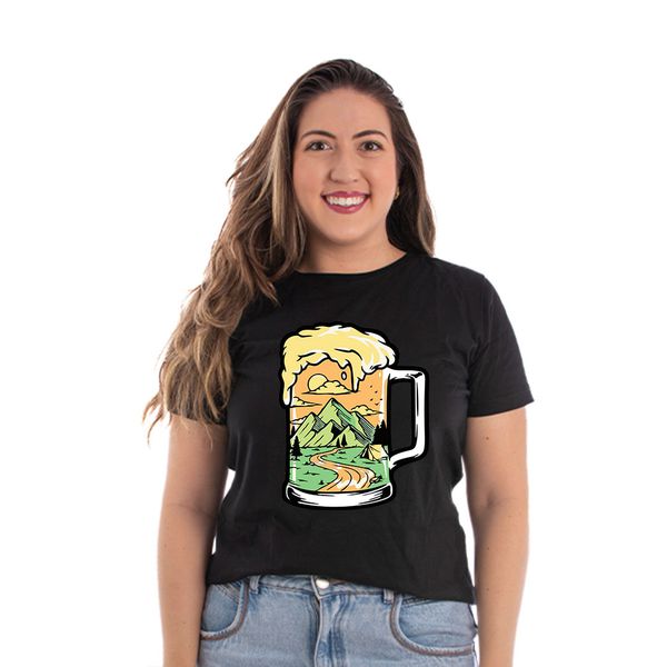 Camiseta Baby Look Open Beer - Estampada Caneca de Cerveja