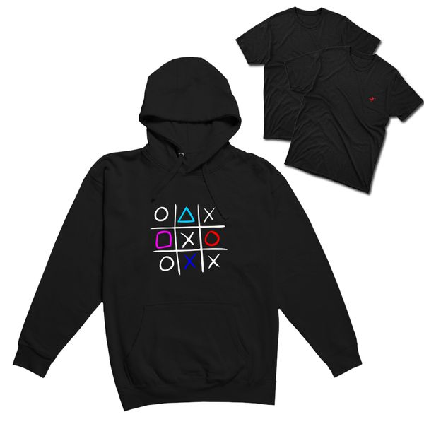 Kit-moletom Estampado + 2 Camisetas Lisas