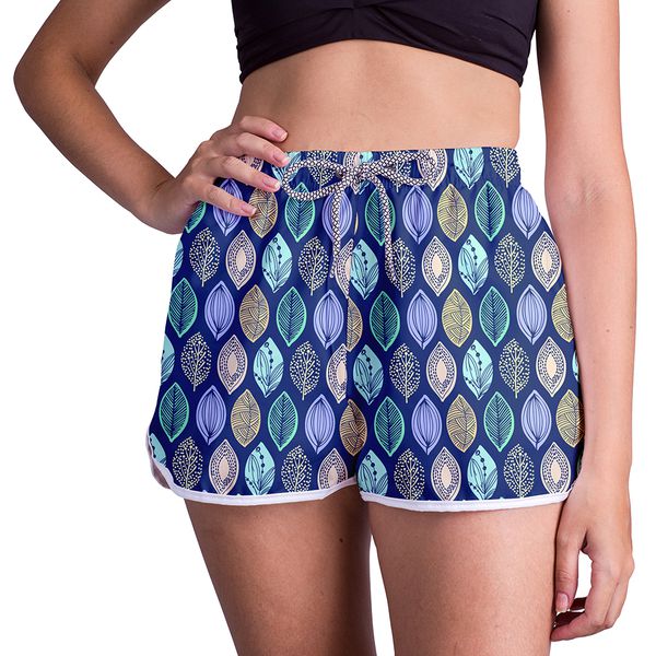 Short Feminino - Azul - Folhas