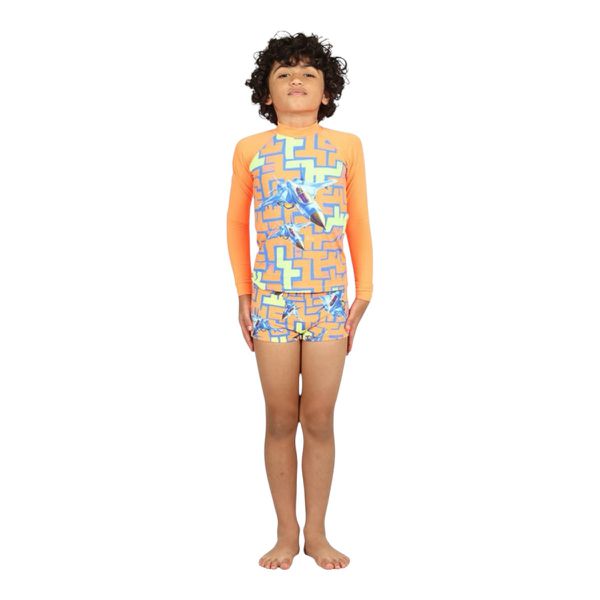 CONJ BLUSA PROTEÇÃO SOLAR E SUNGA SIRI KIDS AVIÃO 39552 Laranja