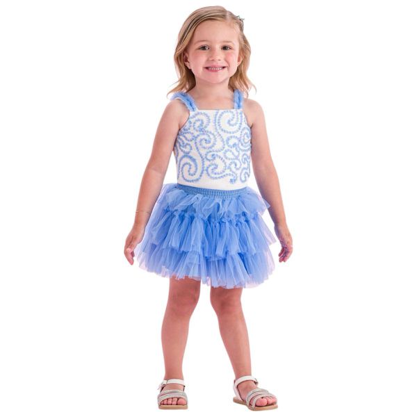 CONJUNTO MENINA SAIA FRUFRU AZUL PETIT CHERIE 8027016 Azul