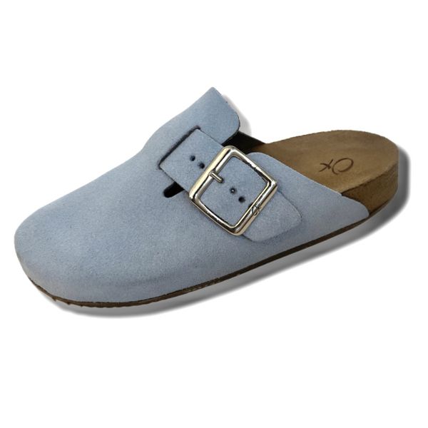Clogs Ox em Couro Camurça Cor Azul Bebê 