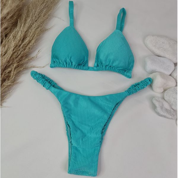 Conjunto Frufru Azul Piscina Canelado