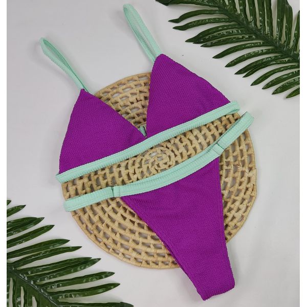 Conjunto Ivy Ibiza Roxo com Tiras Verdes