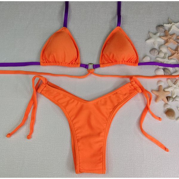 Conjunto Manu Laranja Neon mix de tiras Roxa/laranja