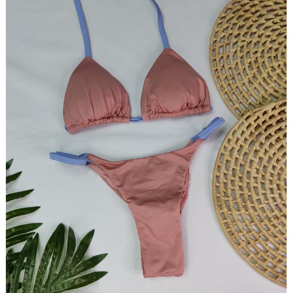 Conjunto Summer Rose com tiras azul trilobal