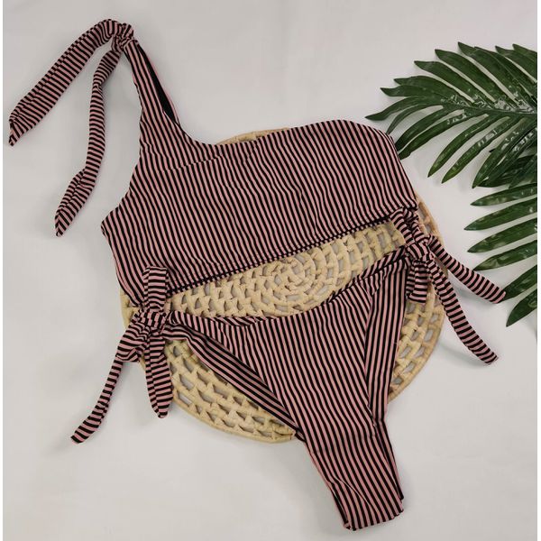 Conjunto Top Faixa Listrado Nude 