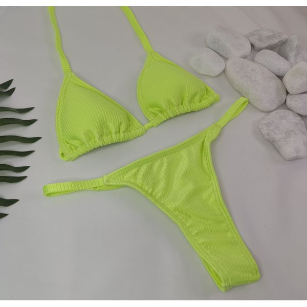 Conjunto Fio Dental Amarelo Neon Canelado
