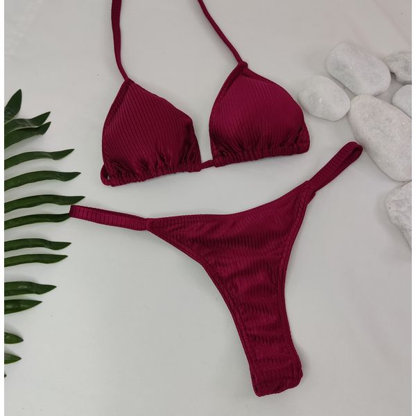 Conjunto Fio Dental Vinho Canelado