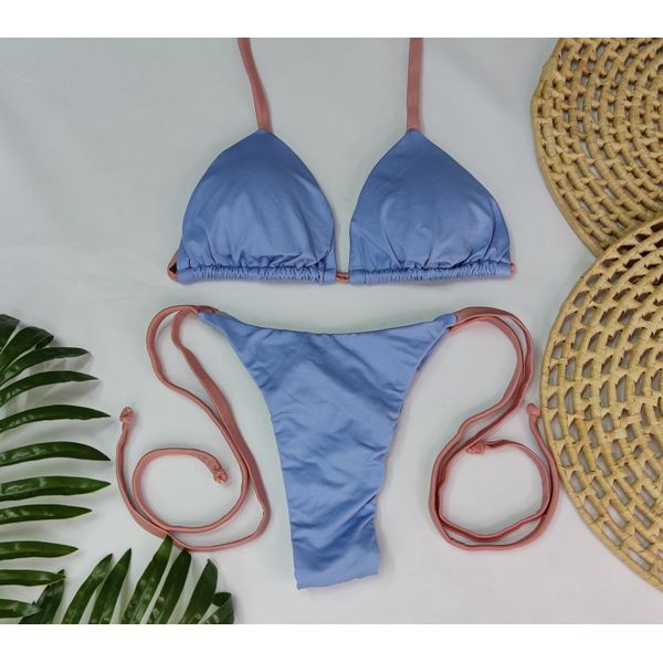 Lacinho Summer Azul Com tiras rose trilobal