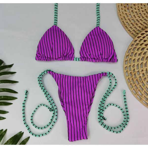 Lacinho Summer Listrado Roxo com Tira Verde