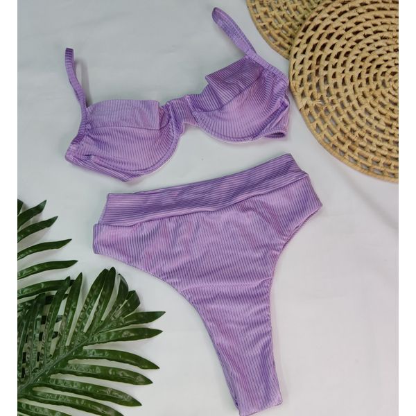 Conjunto Meia Taça + Hot Pants Lavanda Canelado