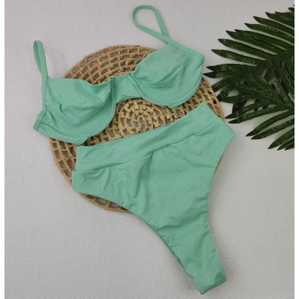 Meia Taça + Hot Pants Lurex Verde Água