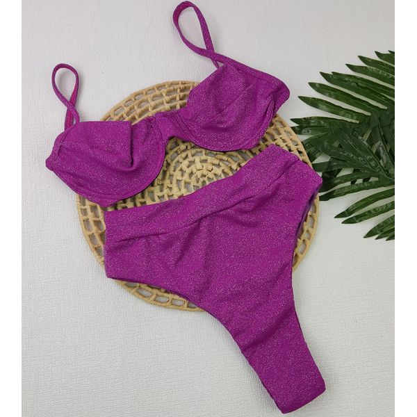 Meia Taça + Hot Pants Lurex Lilás