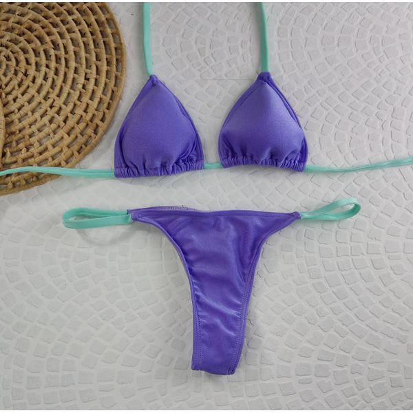 Conjunto Fio Dental Lilás com tiras Verdes 
