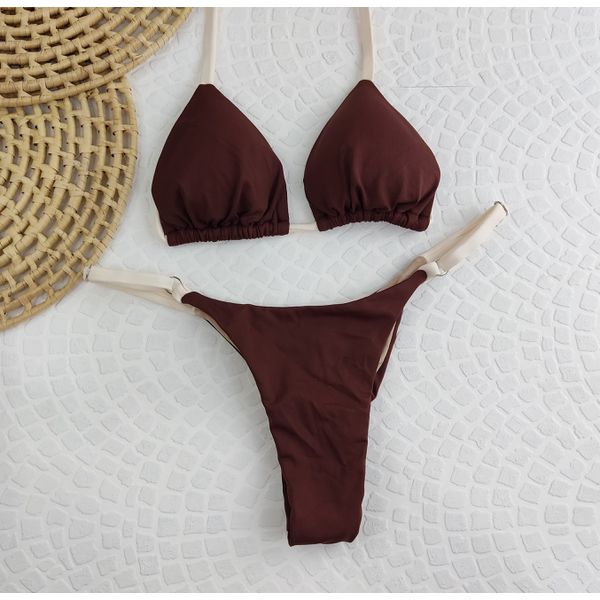 Conjunto Summer Marrom com tiras Marfim